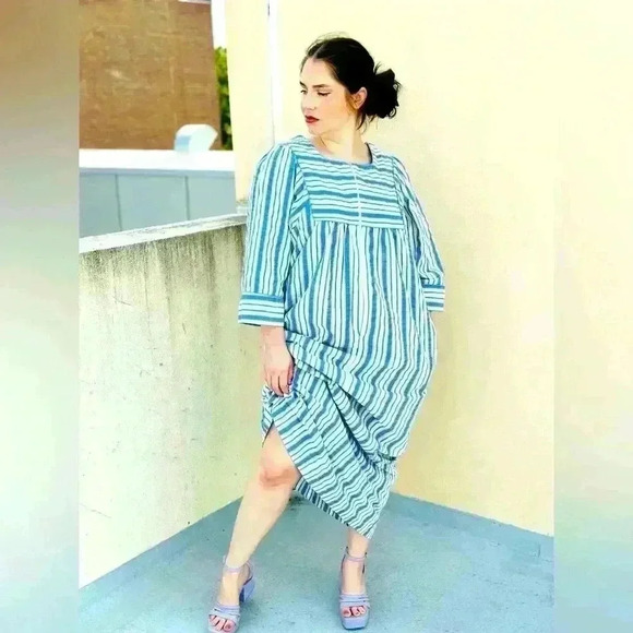 VTG SAYBURY Lightweight Lounge Rainbow STRIPED Half Zip ROBE/DRESSING GOWN Sz M - Picture 1 of 8